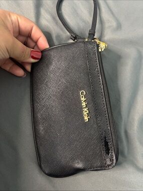 Calvin Klein Black and Gold Wristlet Pouch